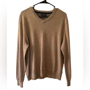 Club Room Men's Long Sleeve Brown V-Neck Merino Wool blend Sweater Size L